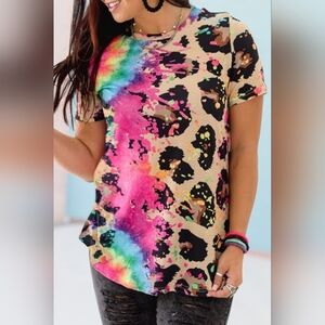 NEW WITH TAGS Leopard Tie Dye Splash Short Sleeve Top